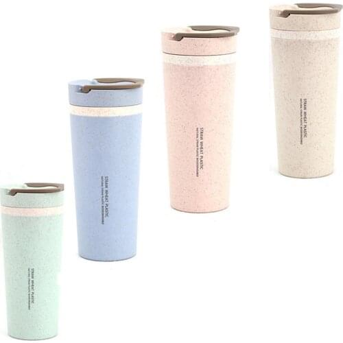 500ml Portable Wheat Straw Dual Wall Handle Insulated Bottle Mug Coffee Tea Cup