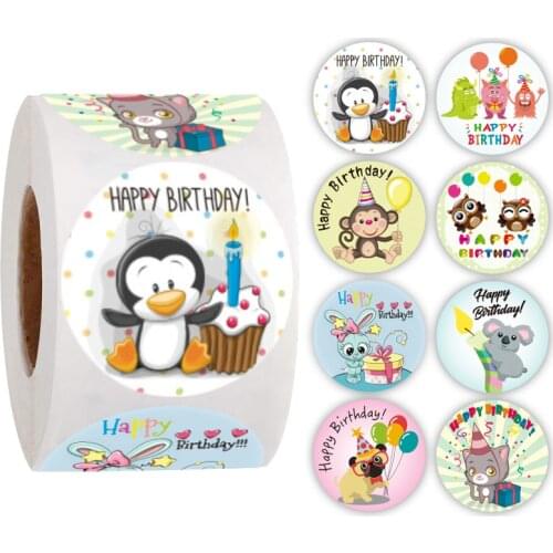 500 pcs/roll of 8 patterns happy birthday stickers for birthday gifts children birthday cakes and stationery decoration stickers