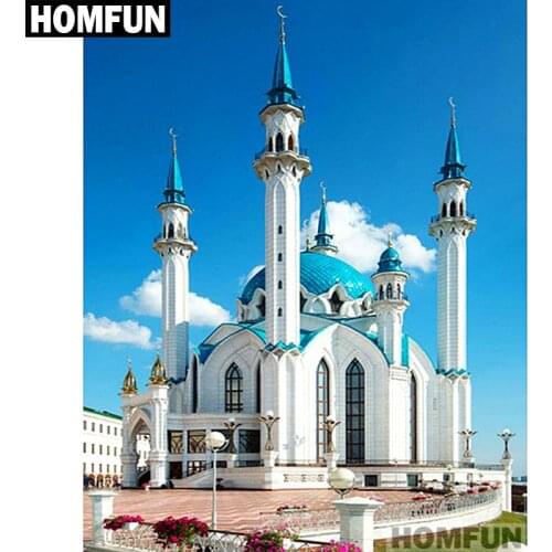 HOMFUN Full Square/Round Drill 5D DIY Diamond Painting "Religious mosque" Embroidery Cross Stitch 5D Home Decor Gift A01672