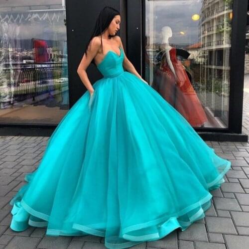 Saudi Arabic Turquoise Ball Gowns evening dress 2021 Ruffles Tulle Long Prom Gown Lace Up Abiye Formal Party Dress Abendkleider