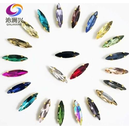 Free shipping 4x15mm 50pcs/pack Golden bottom Horse eye shape Glass Crystal sew on claw rhinestones,Diy Clothing accessories