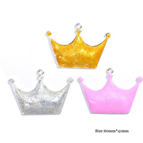Glitter Enamel Crown Pendant - 41mm x 60mm - Colored enamel on silver metal Princess Queen Your choice - Gold, Silver, Pink