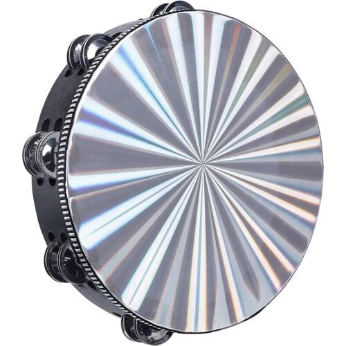 Tambourines for Adults, 10 Inch Radiant Double Row Jingle Percussion Hand Held Drum Music Instrument for Church, Party
