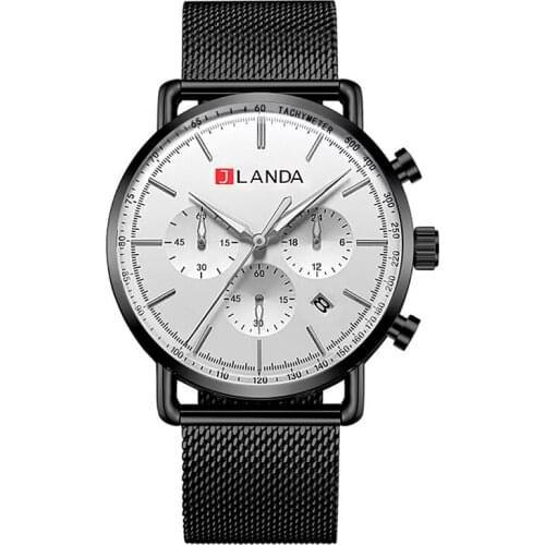 JLANDA Luxury Fashion Male Sport Casual Clock Stainless Steel Business Watch Quartz Chronograph Mens Waterproof Strap J6571