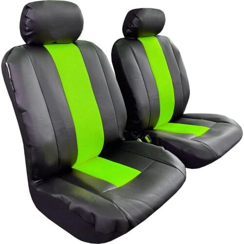 Green Black Leather Seat Covers For Trucks Dogs Cars SUV, Leatherette Spacer Mesh Front Set Auto Protector