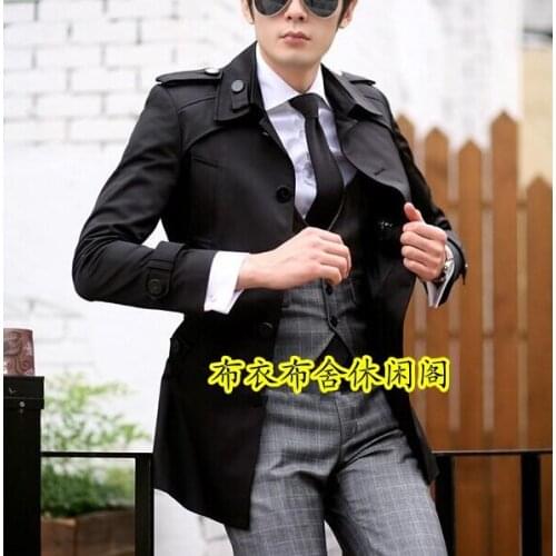 Black mens trench coats single-breasted belt slim fashion casual casaco masculino short trench coat men overcoat plus size 9XL