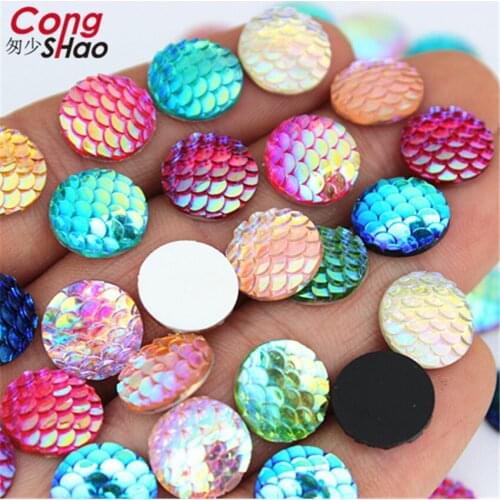 Cong Shao 200Pcs 12mm AB Colorful Round flatback Fish scales stones and crystals Resin Rhinestone trim Wedding accessories CS623