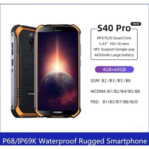 DOOGEE S40 Pro Android 10 Rugged Smartphone IP68/IP69K 4GB 64GB Octa Core 13MP Mobile Phone Octa-core NFC 4G LTE Cellphone