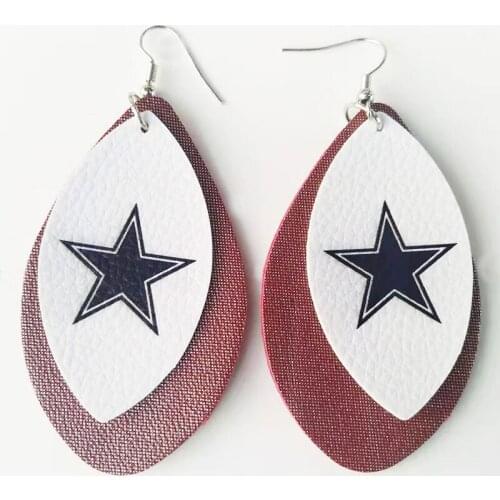Double Layer Glitter Pentagram Football Leather Earrings Simple Fahion Teardrop Leaf Earrings We Can Customize New Stock