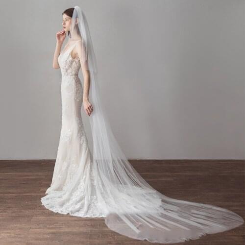 Simple no-Decoration Wedding Bridal Chapel Veil Elegant 3m Two-layer Long Tulle Veil with Comb Bride Classical Headpiece Ivory