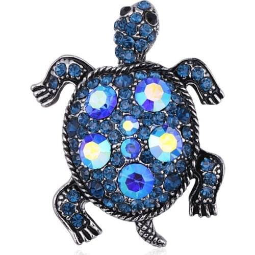 Blue Crystal Sea Turtle Brooches for Women Yellow Rhinestone Tortoise Animal Brooch Pins Woman Suit Shirt Shawl Accessories Gift