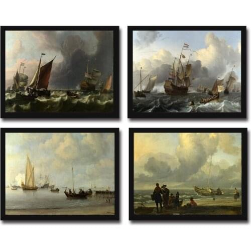 Cotton no frame classical warship seascape canvas printings oil painting printed on cotton home wall art decoration picture