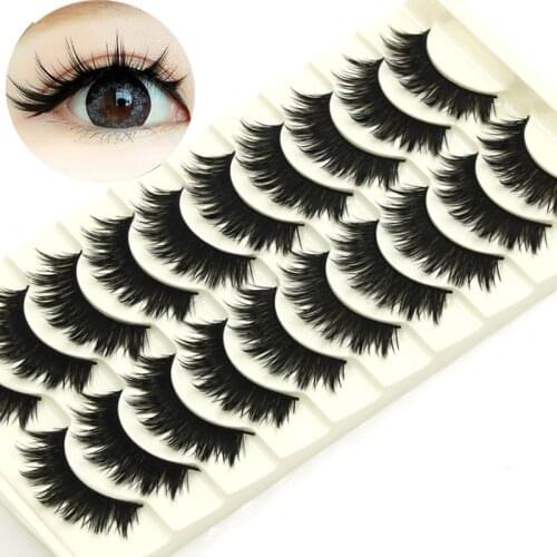 YOKPN Soft Cotton Stalk Eyelash Natural Long Thick False Eye Lashes Exaggerated Fake Eyelashes 10 Pairs Stage Performance Makeup