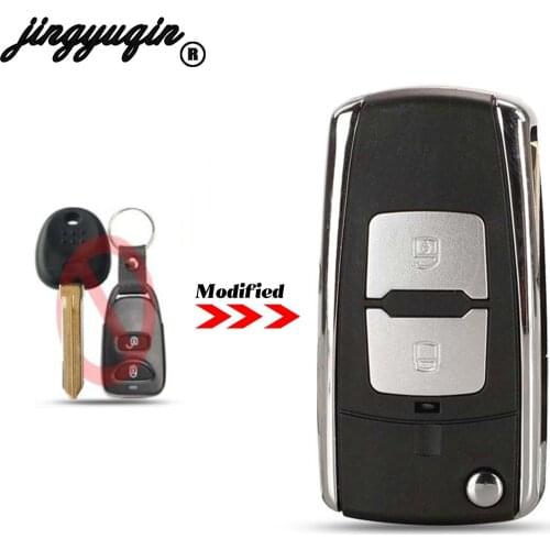 Jingyuqin 2Buttons Modified Flip Remote Car key Shell Case Fob For Hyundai Elantra Santa FE Atos Traje For KIA With Right Blade