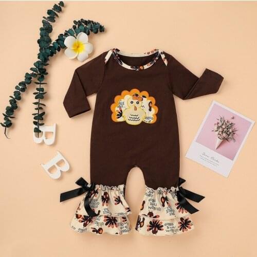 Toddler Baby infant Jumpsuit Thanksgiving Turkey Long-Sleeved One-Piece Romper Autumn Cotton Kids Romper