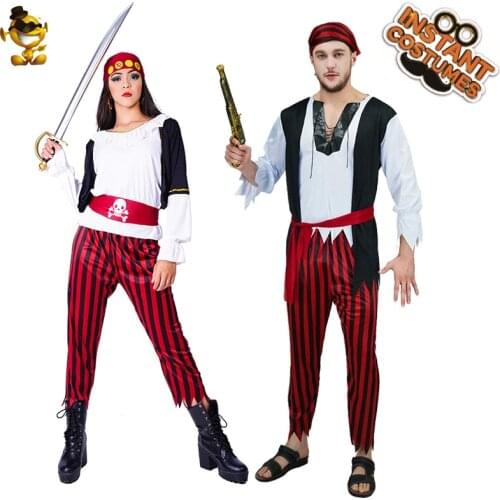 QLQ Pirate Costume For Women Halloween Couples Costumes For Adults Role Play Men Stripe Buccaneer Clothing Fancy Dress Women
