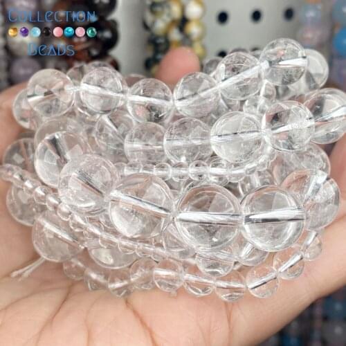 Natural Stone White Clear Quartz Loose Spacer Round Beads For Jewelry Making 4-12 MM DIY Bracelet Accessories Wholesale 15"