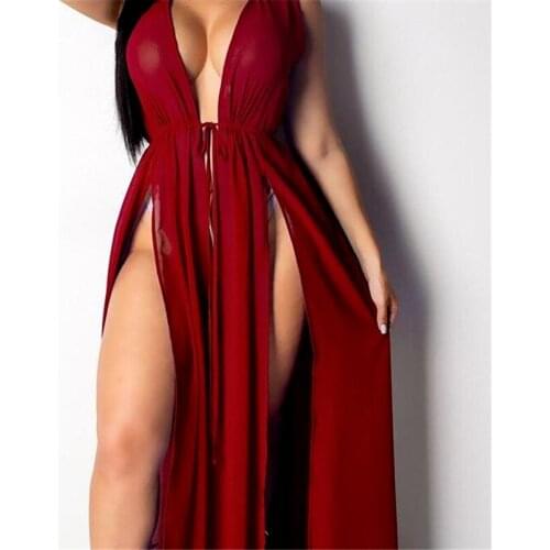 Summer Cardigan Long Section with Bikini Cover Up Long Dress Vest Sleeves Boho Beach Belt Split Robe Swimsuit Cover Up Sarong
