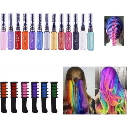 Hair Color Chalk Design Crayons Temporary Pink White Grey Purple Blue Hair Dye With Comb 13 Colors Easy To Use