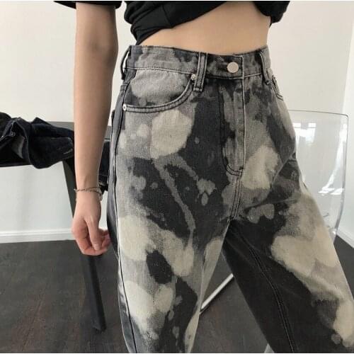 Baggy Punk Hip Hop Tie Dye Denim Loose Pant Women Man Streetwear Harajuku Jeans Wide Harem Trouser Boyfriend 205D