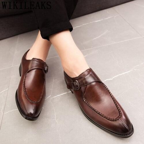 Monk Strap Shoes Pointed Italian Shoes Men Elegant Oxford Leather Shoes Men Office Fashion Chaussure Homme Classique Scarpe Uomo