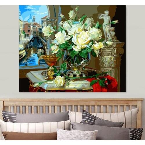 Painting by numbers art paint by number White flower, safflower, sunflower, living room, decorative painting, gallery decoration