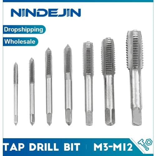 NINDEJIN 7pcs Tap Drill Bit Metric Hand Tap Spiral Screw Metric Thread Plug Tap M3-M12 High Speed Steel Screw Thread Hand Drill