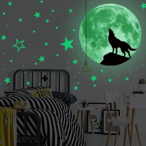 New Luminous Moon Earth Wolf Moon Star Dot Wall Sticker For Kids Living Room Creative Fluorescent Bedroom Decorative Stickers