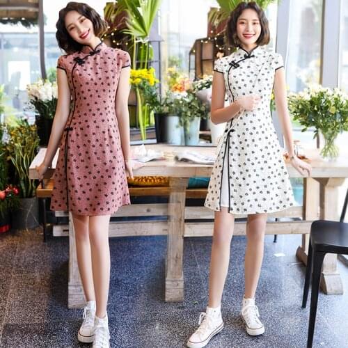 2020 Spring And Summer New Improved Girl Slim Cheongsam Daily Cute Fresh Chinese Style Qipao Dress Elegant Luxury Ladies Платье