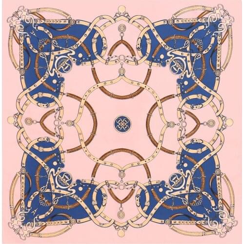 POBING 70cm*70cm Luxury Brand 100% Twill Silk Scarf Women 2017 Chain Pattern Spain Headband Scarf OL Lady Small Square Scarves