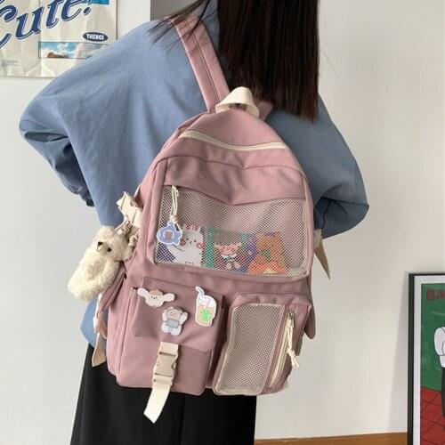 2021 Nylon School Bags for Teenager Girls Pink Cute Women School Laptop Backpacks Travel Shoulder Bags Famale Book Bags Rucksack