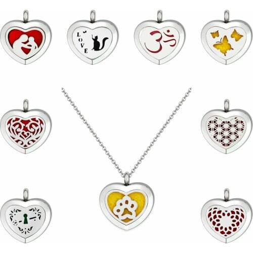 Heart Shape Essential Oil Diffuser Necklace Pendant For Women 25mm Stainless Steel Jewelry Making Aroma Perfume Locket Chain