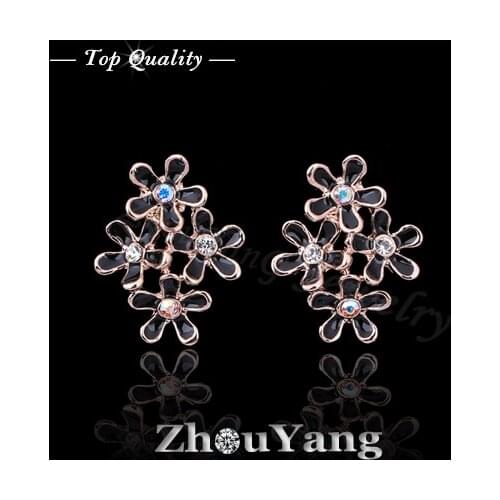 ZHOUYANG Four Little Flowers Stud Earrings For Women Rose Gold Color Jewelry Made with Austrian Crystal Wholesale ZYE654
