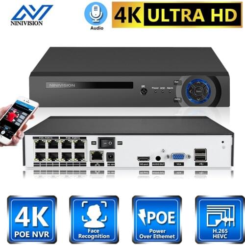 NINIVISION H.265 HEVC 8CH CCTV NVR For 8MP/5MP/4MP/2MP ONVIF 8.0 IP Camera Metal Network Video recorder P2P For CCTV System