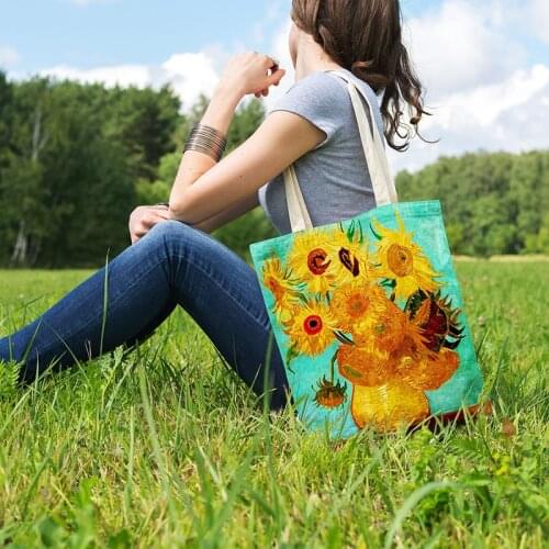 Oil Painting Printed Portable Bag Graphic Funny Shopping Bag Canvas Shoulder Bag For Female Happy Eco Large-Capacity Sacchetto