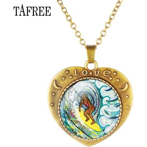 TAFREE Vintage Love Surf Photo Heart-Shaped Necklace Beach Sports Program Surf Lovers Custom Souvenir Choker Jewelry SF03