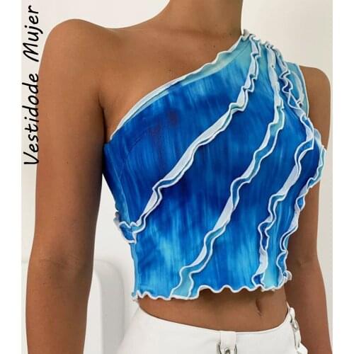 Tie Dye One Shoulde Sexy Tops 2021 Aesthetic Clothes Wave Cut Sexy Graphic Y2k 90s Summer Women Crop Tops Casual Vintage Tank