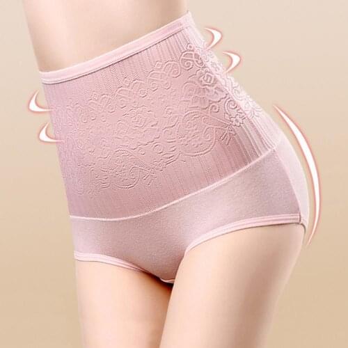 Women High Waist Rose Jacquard Tummy Control Lift Hip Cotton Underwear Panties Plus size Knickers белье женское