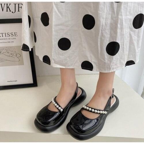 Women Pumps Hand Made Pearl String Elegant Retro Style Female Shoes Crystal Spring Summer Lolita Bling Womans Shoe
