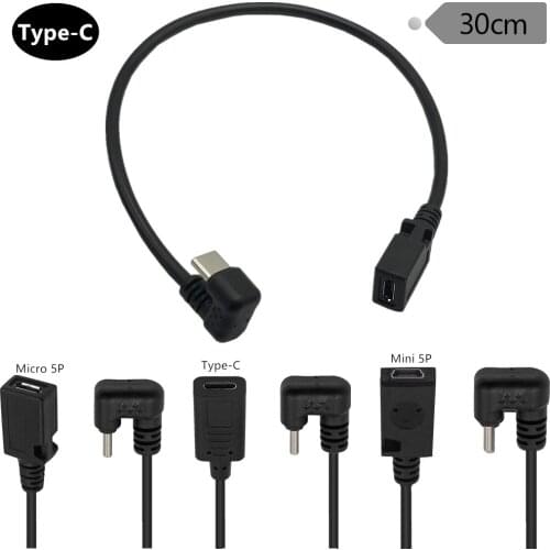 USB Mini & Micro & type-c to USB C 180 Degree Angle U-Shaped Charging & Sync Cable for PS3, MP3 Players, Digital Camera
