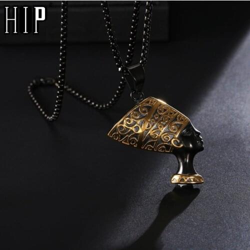 HIP Hop Men Necklace Black 316L Stainless Steel Ancient Egypt Queen Nefertiti Pendants Necklaces Mens Hiphop Rock Jewelry