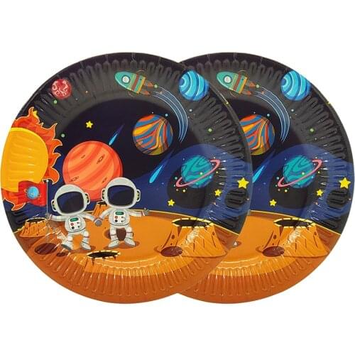 Party Supplies 8pcs 7 Inch Astronaut Spaceship Solar Space Theme Party Decoration Disposable Tableware Paper Dessert Plate Dish