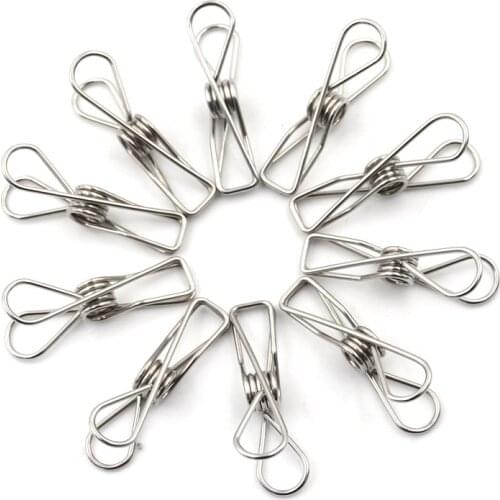 10pcs/lot Modern Stainless Steel Metal Spring Clips Clothes Hanging Pegs Clips Clamps Silver Binder Clips Home School Supply