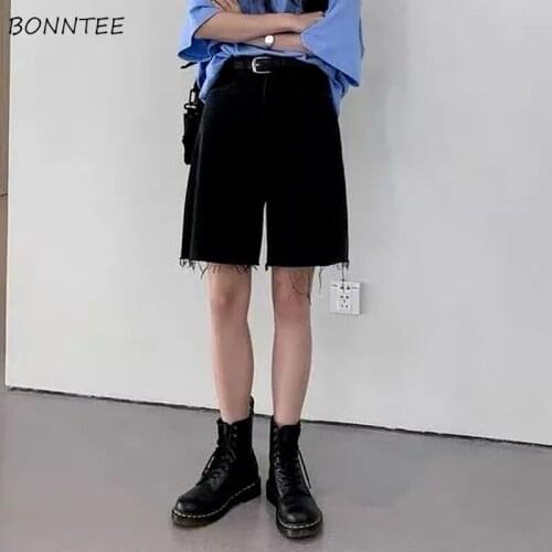 Shorts Women Denim Summer High-Waist Loose Baggy All-match Fashion BF Solid Casual Tassel New Trendy Korean Style High Quality