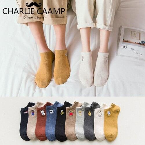 Women Socks College Wind Shallow Mouth Cotton Socks Embroidery Cartoon Animal Men Ladies Spring Summer Boat Couple Socks T104