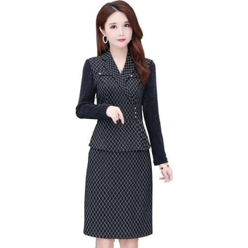 Office Ladies Knee-Length Dresses Women Spring Autumn Long Sleeve Female Elegant Work Wear OL Clothes Fake Two Party Dress