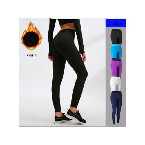 Womens Yoga 9-point pants plus velvet winter clothing fitness training stretch tight fast dry slim fit warm long pants