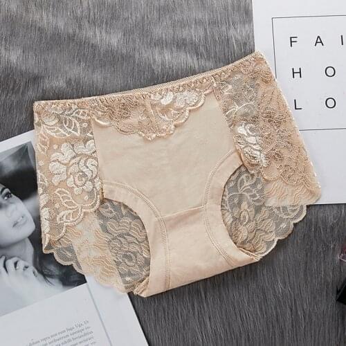 Womens Panties Plus Size Underwear Sexy Lace Transparent Hollow Female Briefs Hip Lift Underpants Lady Health Knickers Lingerie