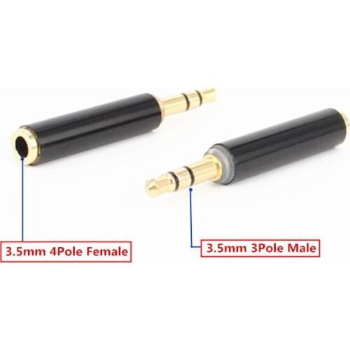 Gold 3.5mm 3Pole Male to 3.5mm 4Pole Female Audio Plug Jack Adapter 3 Pole to 4 Pole Connector 1Pcs