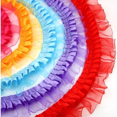 1M Pleated Purple Yellow Lace Fabric 4cm Lace Trim DIY Sewing Accessories Decor Lace Ribbon Guipure Craft Supplies dentelle LA34